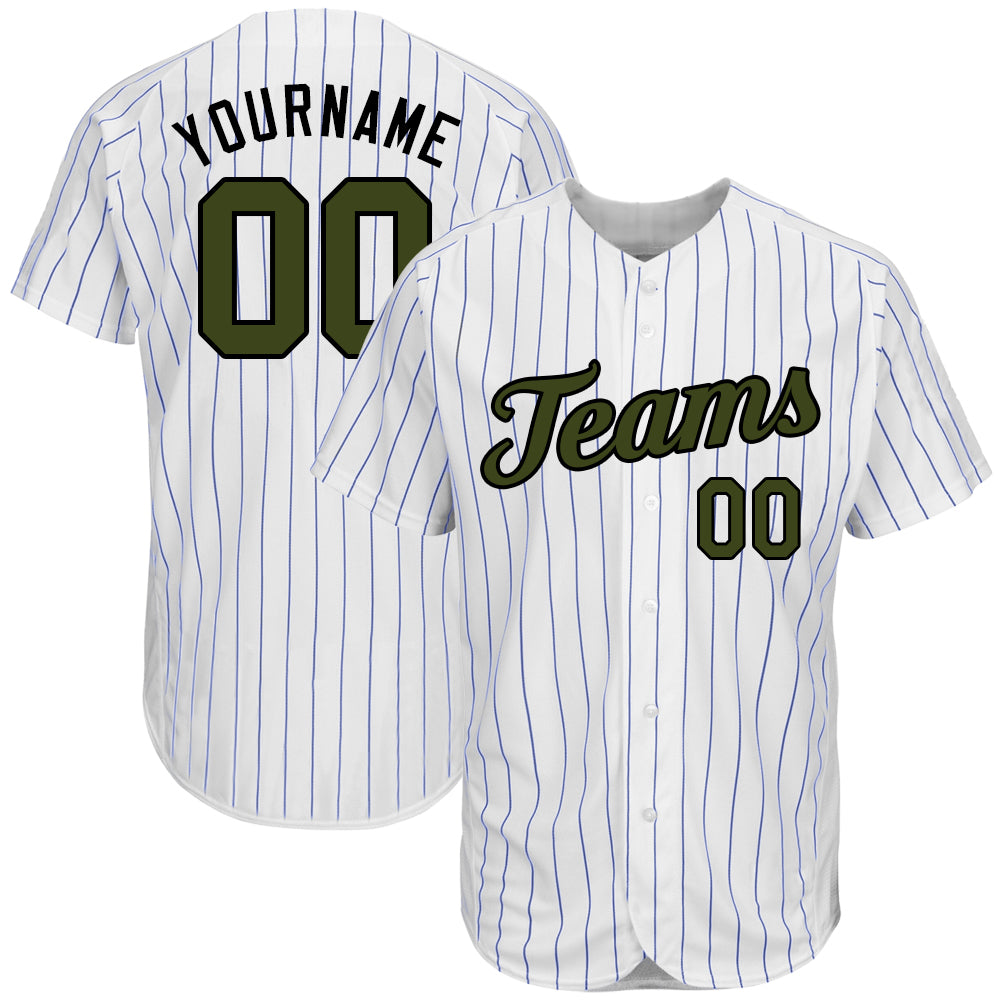 Custom White Royal Pinstripe Olive-Black Authentic Memorial Day Baseball Jersey - Sky-Custom