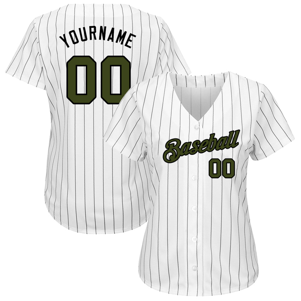 Custom White Black Pinstripe Olive-Black Authentic Memorial Day Baseball Jersey - Sky-Custom