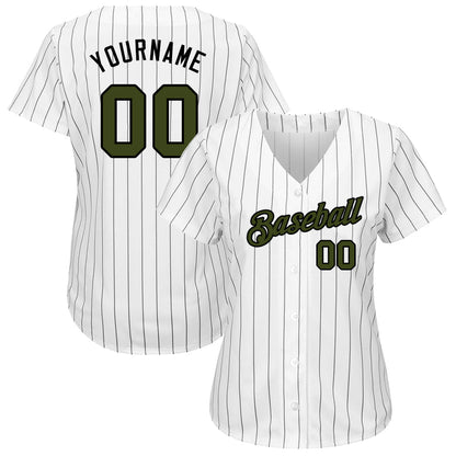 Custom White Black Pinstripe Olive-Black Authentic Memorial Day Baseball Jersey - Sky-Custom
