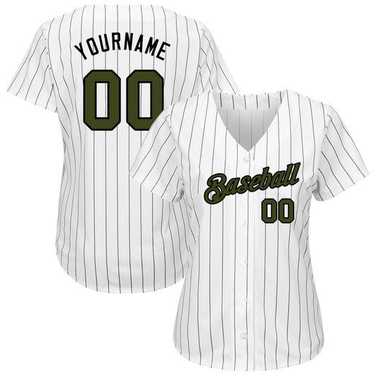 Custom White Black Pinstripe Olive-Black Authentic Memorial Day Baseball Jersey - Sky-Custom