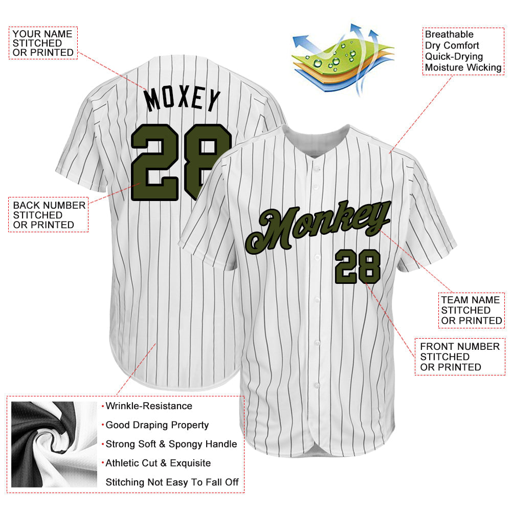 Custom White Black Pinstripe Olive-Black Authentic Memorial Day Baseball Jersey - Sky-Custom