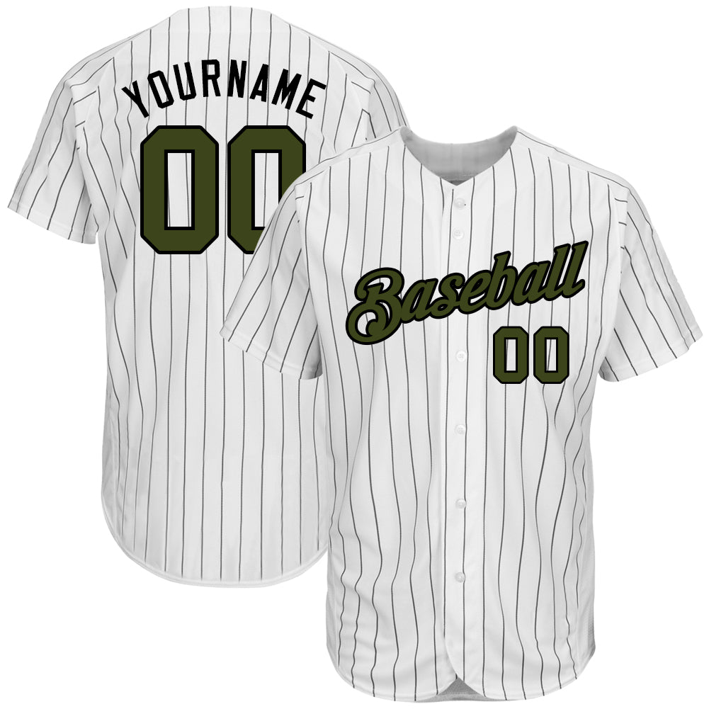 Custom White Black Pinstripe Olive-Black Authentic Memorial Day Baseball Jersey - Sky-Custom