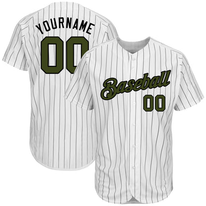 Custom White Black Pinstripe Olive-Black Authentic Memorial Day Baseball Jersey - Sky-Custom