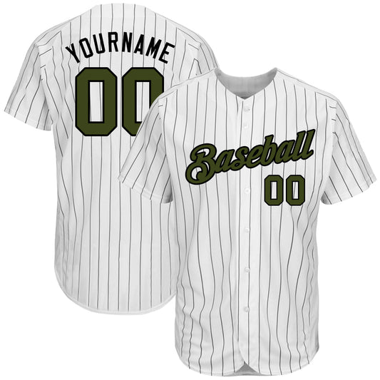 Custom White Black Pinstripe Olive-Black Authentic Memorial Day Baseball Jersey - Sky-Custom