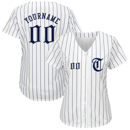 Custom White Navy Pinstripe Navy-Gray Authentic Baseball Jersey - Sky-Custom