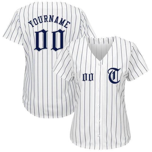 Custom White Navy Pinstripe Navy-Gray Authentic Baseball Jersey - Sky-Custom