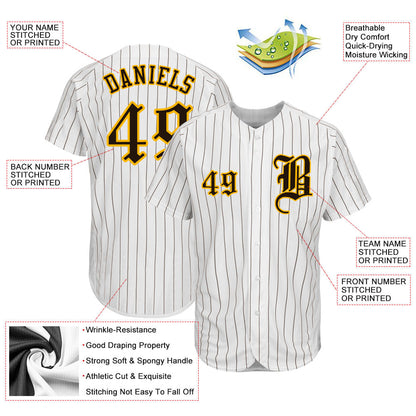 Custom White Brown Pinstripe Brown-Gold Authentic Baseball Jersey - Sky-Custom
