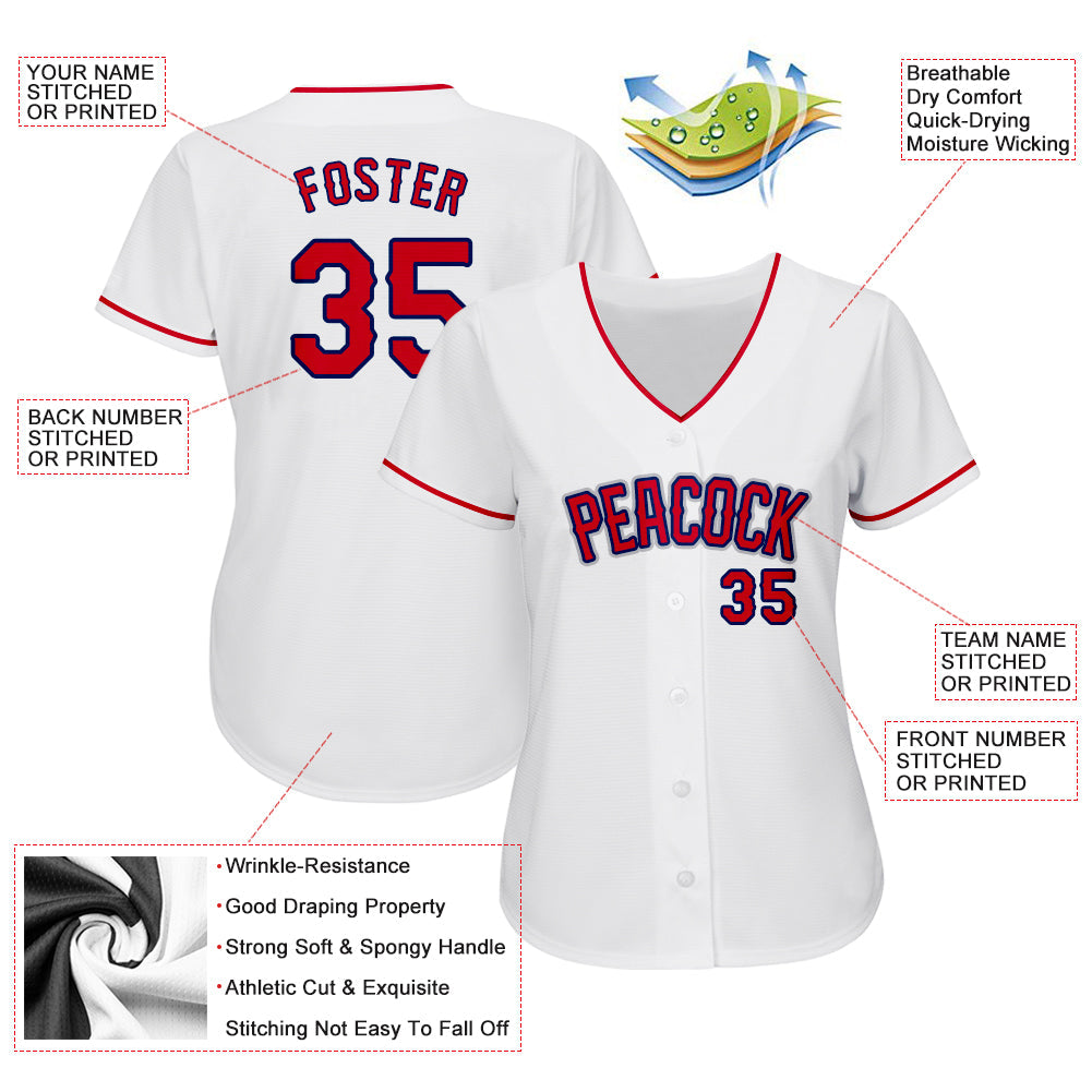 Custom White Red-Navy Authentic Baseball Jersey - Sky-Custom