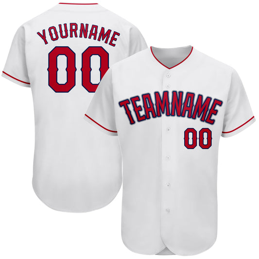 Custom White Red-Navy Authentic Baseball Jersey - Sky-Custom