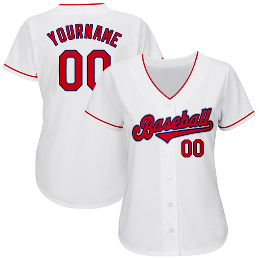 Custom White Red-Navy Authentic Baseball Jersey - Sky-Custom