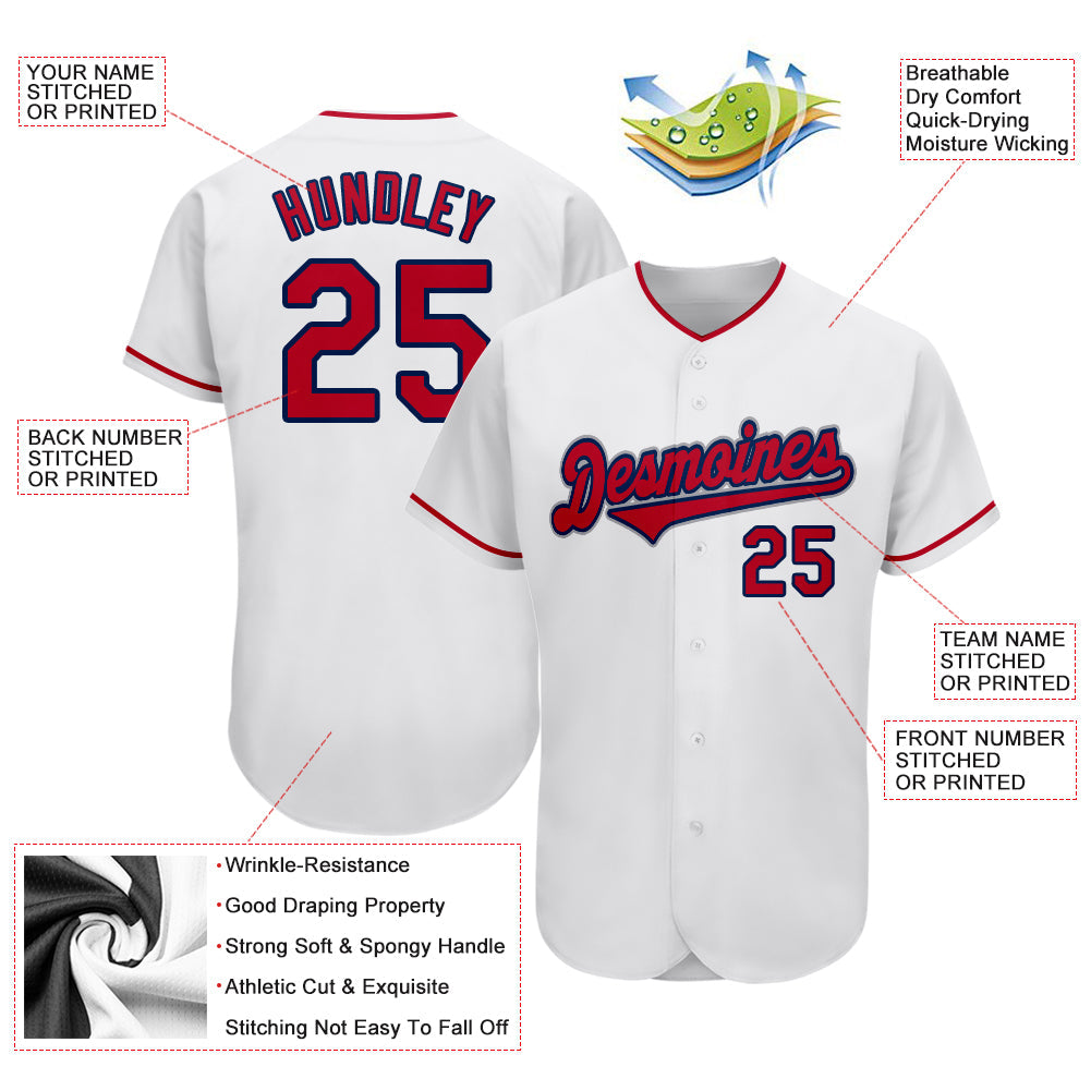 Custom White Red-Navy Authentic Baseball Jersey - Sky-Custom