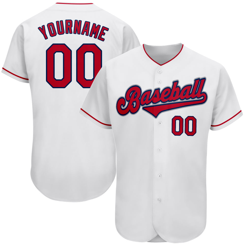 Custom White Red-Navy Authentic Baseball Jersey - Sky-Custom