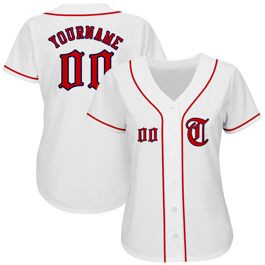 Custom White Red-Navy Authentic Baseball Jersey - Sky-Custom