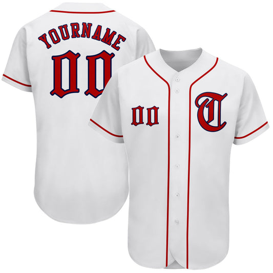 Custom White Red-Navy Authentic Baseball Jersey - Sky-Custom