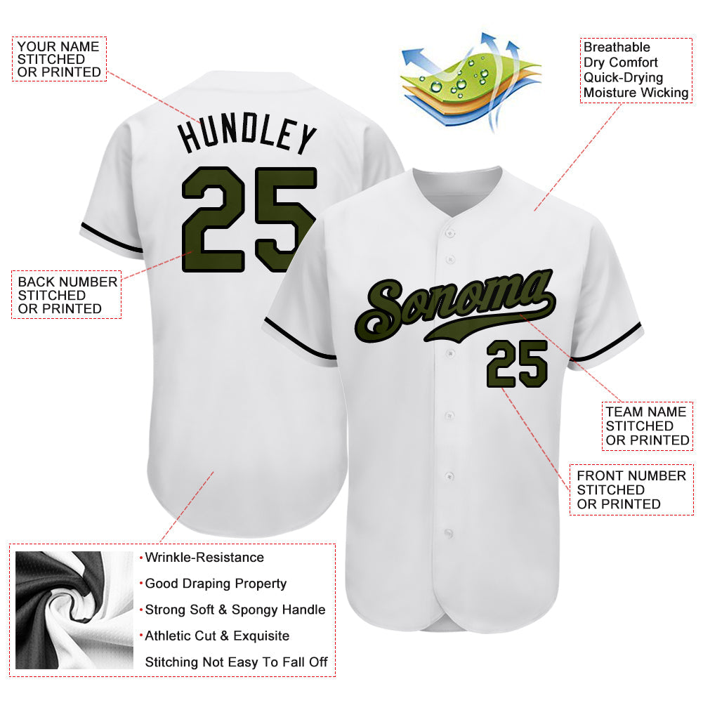 Custom White Olive-Black Authentic Memorial Day Baseball Jersey - Sky-Custom