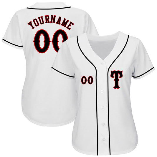 Custom White Black-Red Authentic Baseball Jersey - Sky-Custom