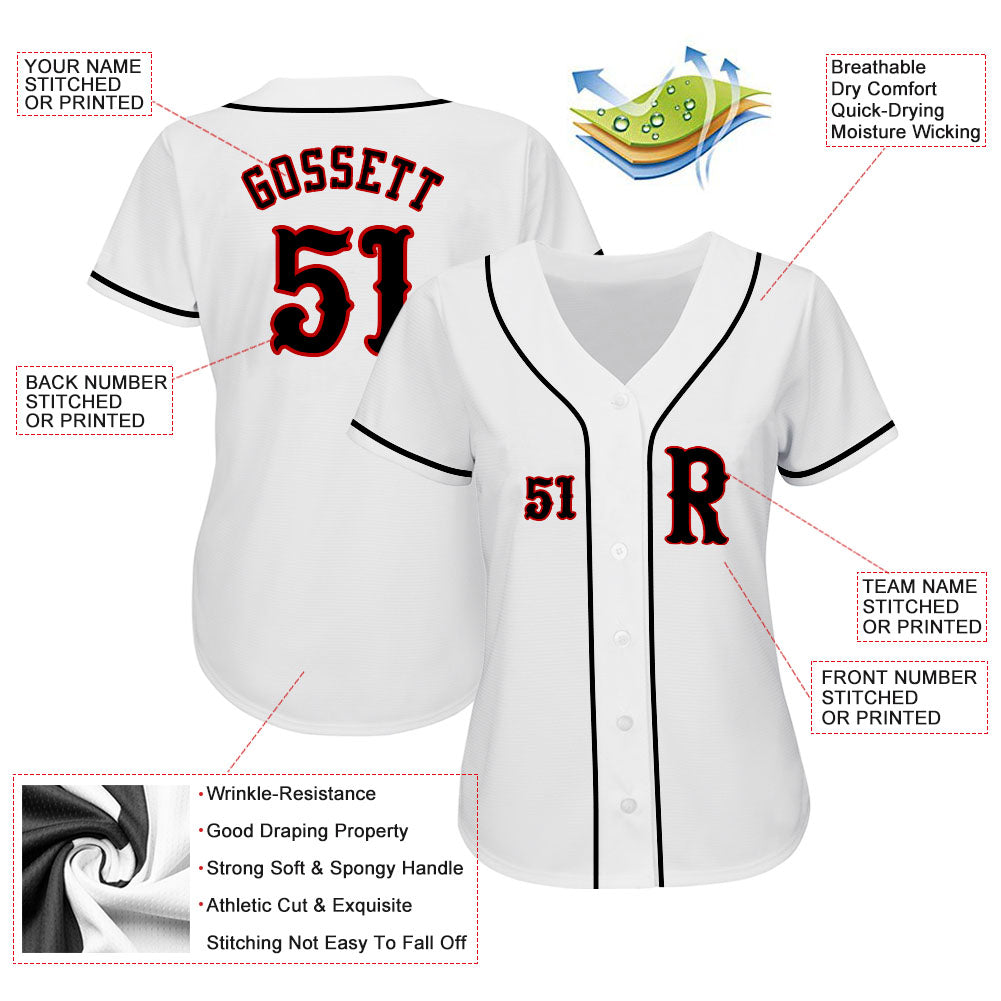 Custom White Black-Red Authentic Baseball Jersey - Sky-Custom