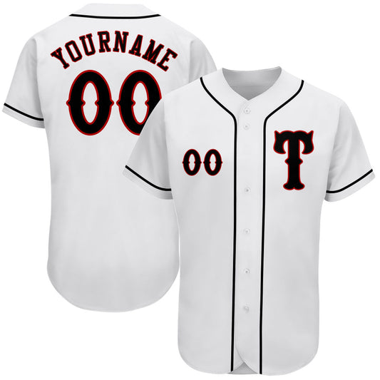 Custom White Black-Red Authentic Baseball Jersey - Sky-Custom