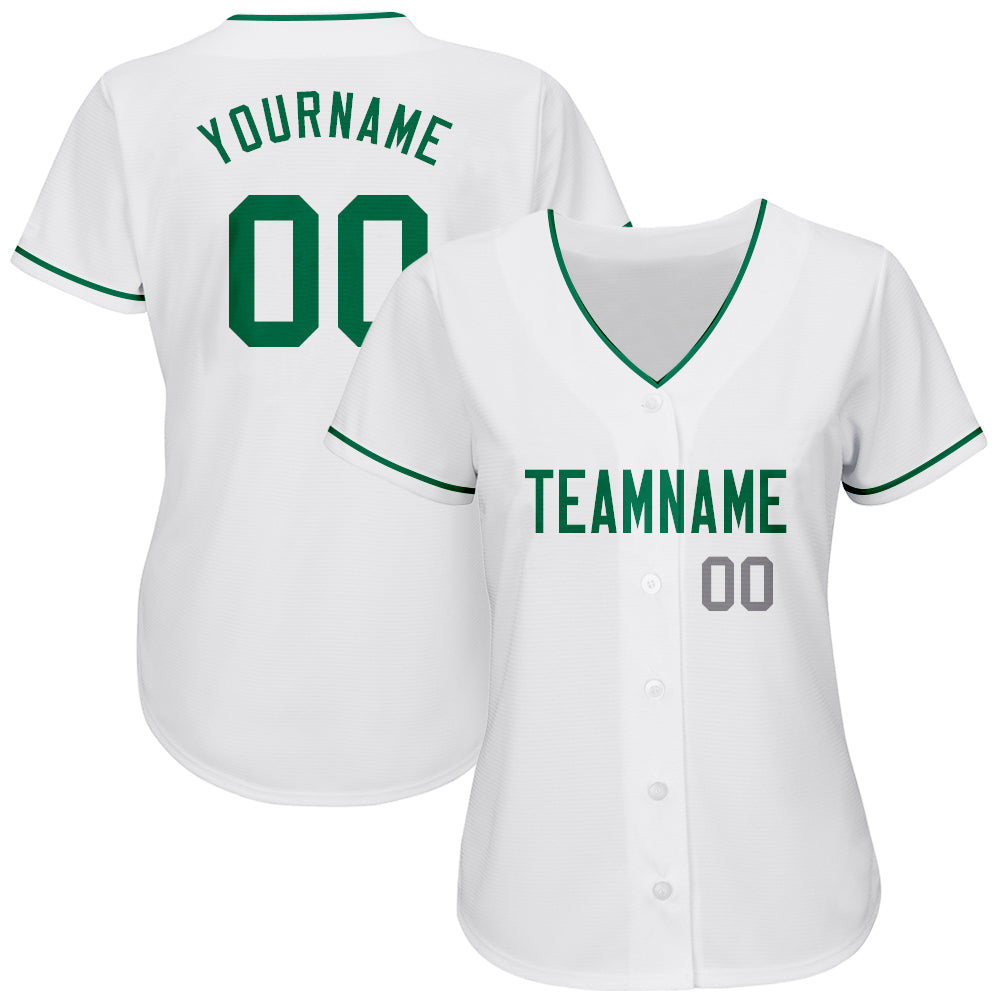 Custom White Kelly Green-Gray Authentic Baseball Jersey - Sky-Custom