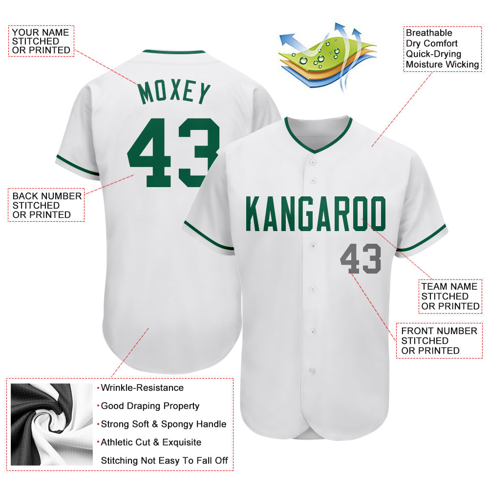 Custom White Kelly Green-Gray Authentic Baseball Jersey - Sky-Custom