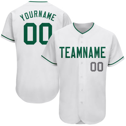 Custom White Kelly Green-Gray Authentic Baseball Jersey - Sky-Custom