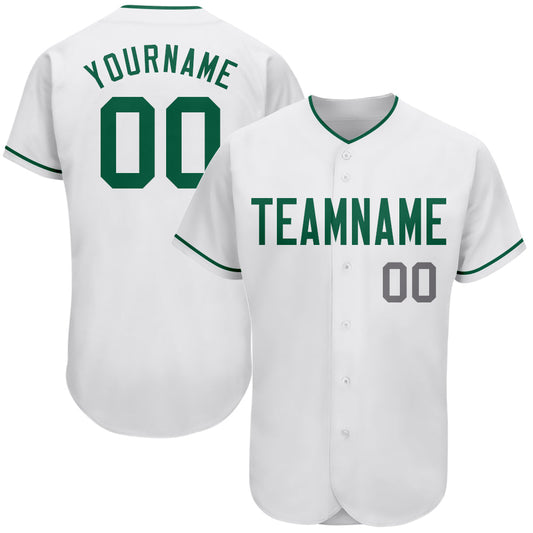 Custom White Kelly Green-Gray Authentic Baseball Jersey - Sky-Custom