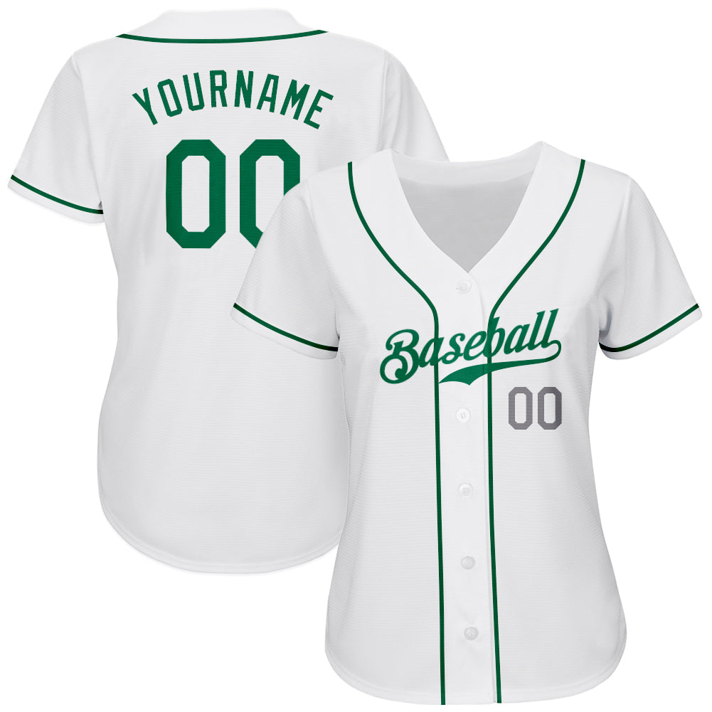 Custom White Kelly Green-Light Gray Authentic Baseball Jersey - Sky-Custom