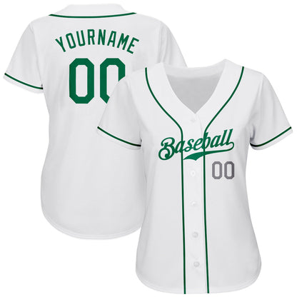 Custom White Kelly Green-Light Gray Authentic Baseball Jersey - Sky-Custom