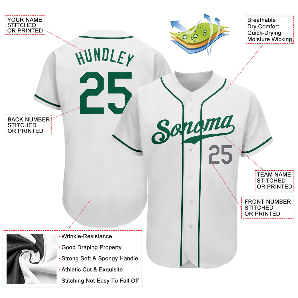 Custom White Kelly Green-Light Gray Authentic Baseball Jersey - Sky-Custom