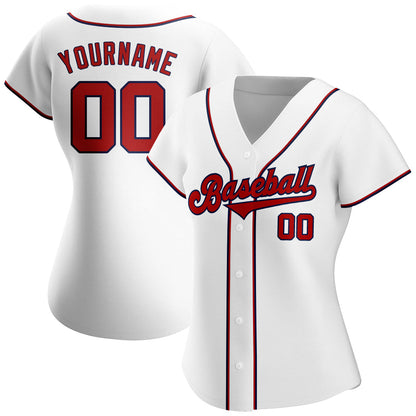 Custom White Red-Navy Authentic Baseball Jersey - Sky-Custom
