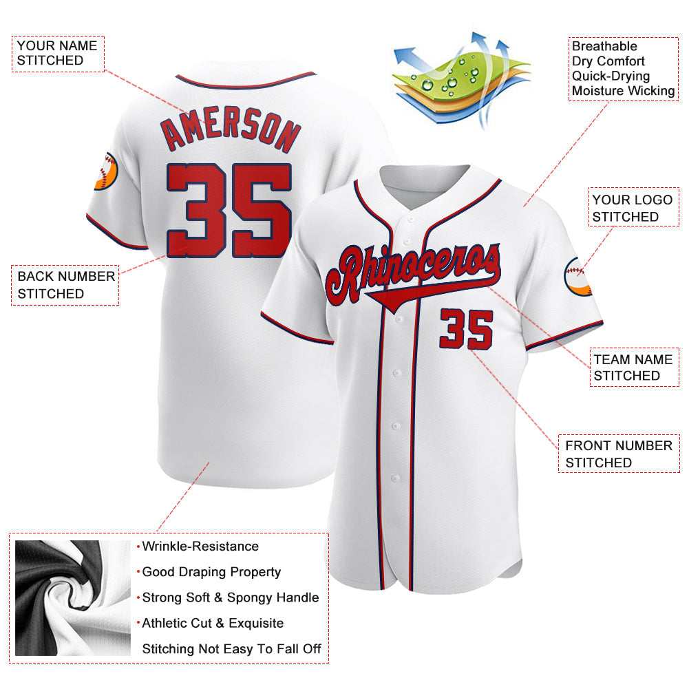 Custom White Red-Navy Authentic Baseball Jersey - Sky-Custom