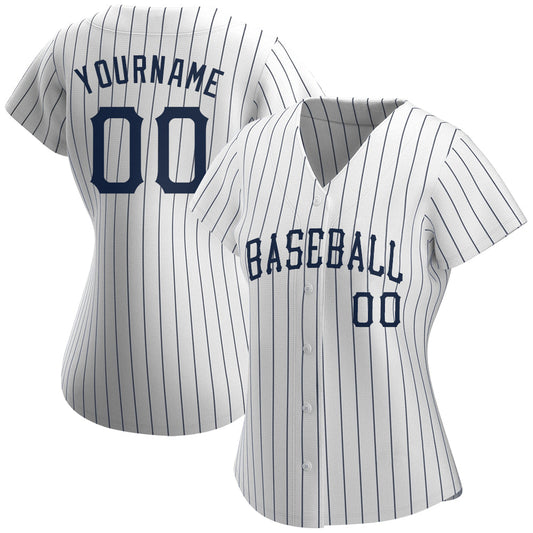 Custom White Navy Pinstripe Navy Authentic Baseball Jersey - Sky-Custom