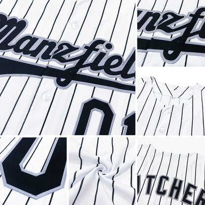 Custom White Navy Pinstripe Navy Authentic Baseball Jersey - Sky-Custom