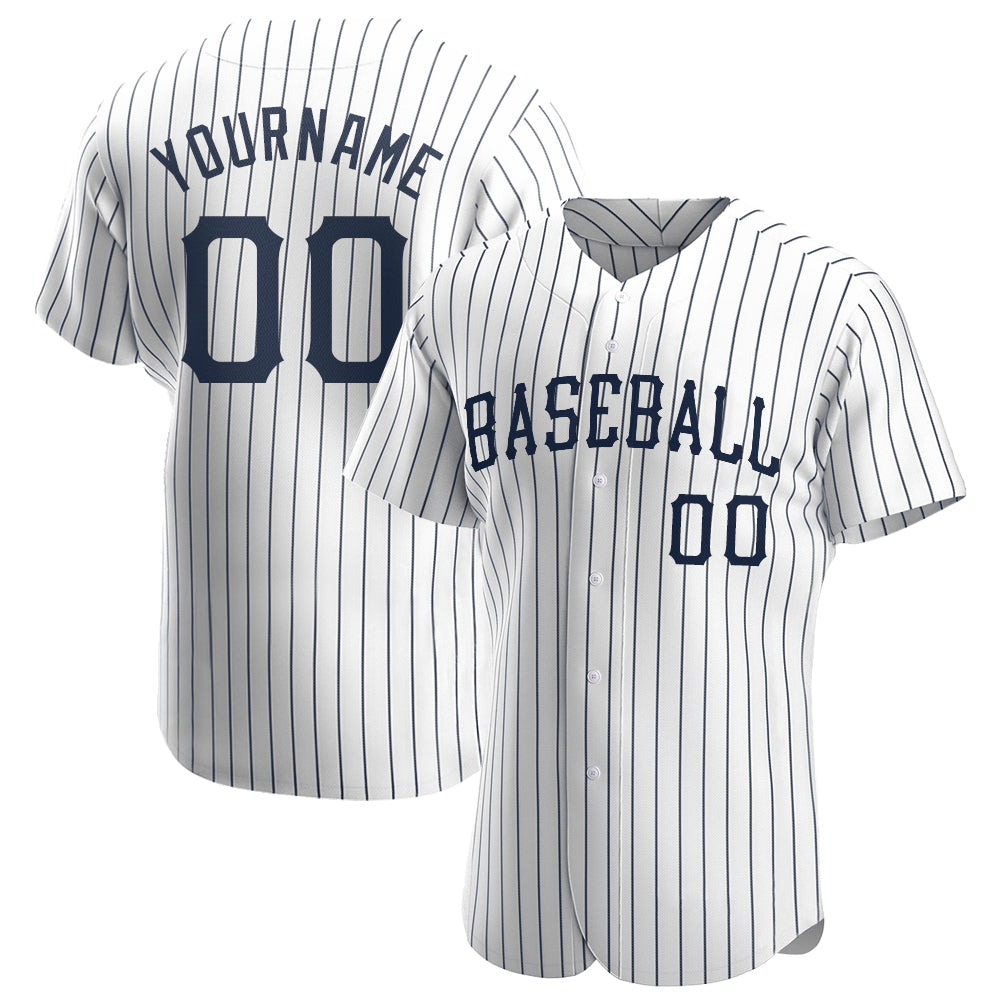 Custom White Navy Pinstripe Navy Authentic Baseball Jersey - Sky-Custom
