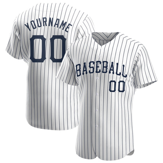 Custom White Navy Pinstripe Navy Authentic Baseball Jersey - Sky-Custom
