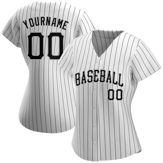 Custom White Black Pinstripe Black-Gray Authentic Baseball Jersey - Sky-Custom