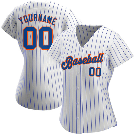 Custom White Royal Pinstripe Royal-Orange Authentic Baseball Jersey - Sky-Custom