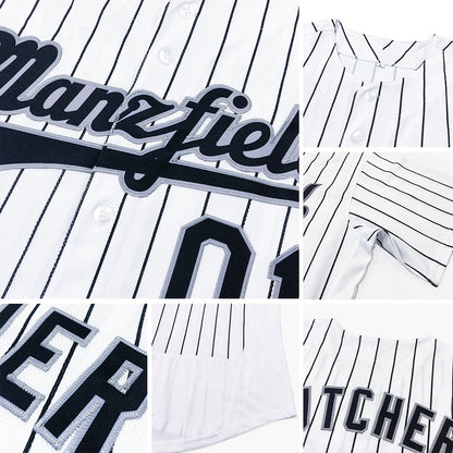 Custom White Royal Pinstripe Royal-Orange Authentic Baseball Jersey - Sky-Custom