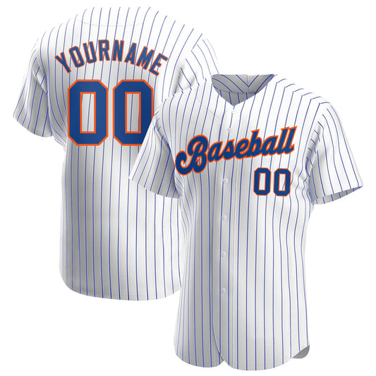 Custom White Royal Pinstripe Royal-Orange Authentic Baseball Jersey - Sky-Custom