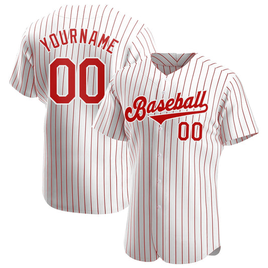 Custom White Red Pinstripe Red-White Authentic Baseball Jersey - Sky-Custom