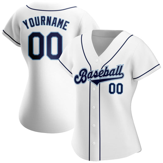 Custom White Navy-Powder Blue Authentic Baseball Jersey - Sky-Custom