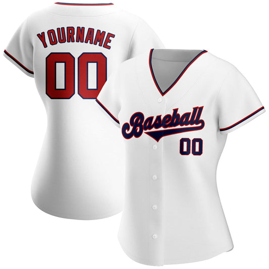 Custom White Red-Navy Authentic Baseball Jersey - Sky-Custom