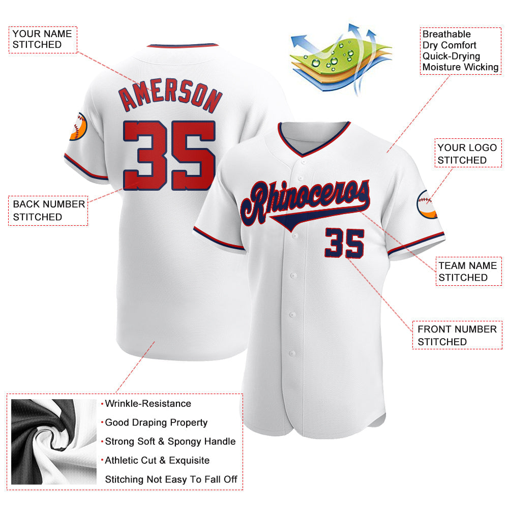 Custom White Red-Navy Authentic Baseball Jersey - Sky-Custom