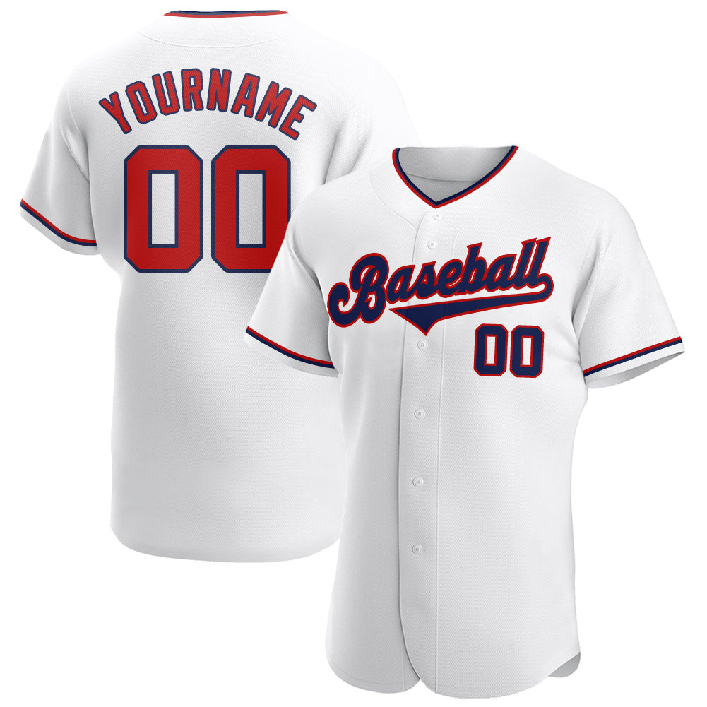 Custom White Red-Navy Authentic Baseball Jersey - Sky-Custom