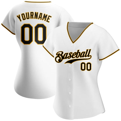 Custom White Black-Gold Authentic Baseball Jersey - Sky-Custom