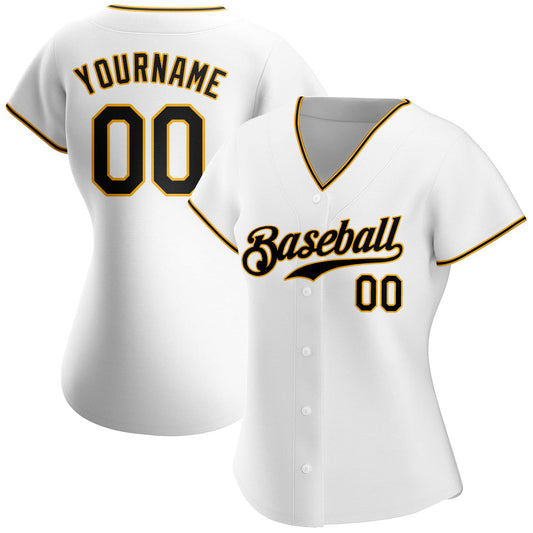Custom White Black-Gold Authentic Baseball Jersey - Sky-Custom