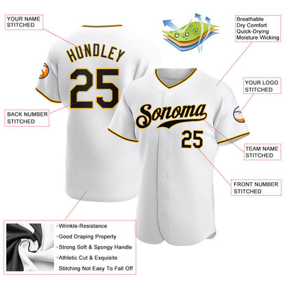 Custom White Black-Gold Authentic Baseball Jersey - Sky-Custom