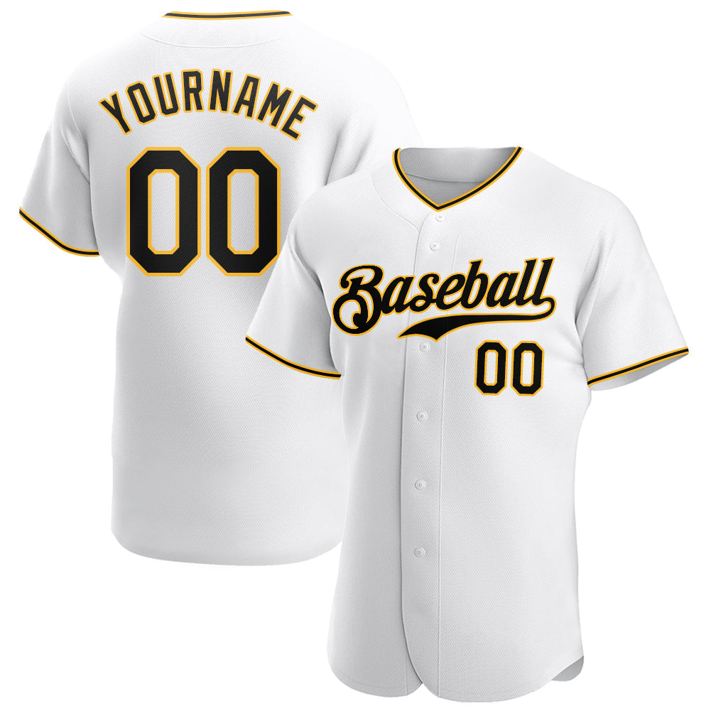 Custom White Black-Gold Authentic Baseball Jersey - Sky-Custom