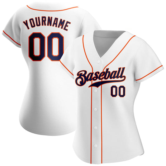 Custom White Navy-Orange Authentic Baseball Jersey - Sky-Custom