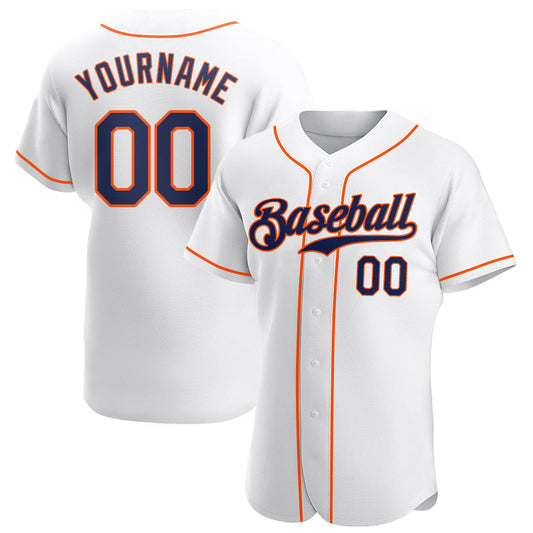 Custom White Navy-Orange Authentic Baseball Jersey - Sky-Custom